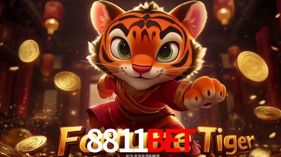 O carismático mascote do jogo de slot Fortune Tiger, um tigre fofo em pose de artes marciais, pronto para trazer sorte e multiplicadores de ganhos no cassino online 8811bet.